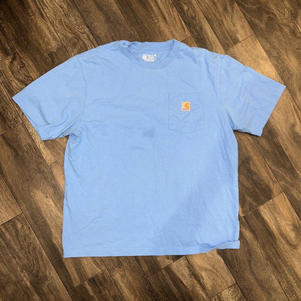 Carhartt K87 Men's Large Loose Fit Heavyweight Pocket T-Shirt Work Light Blue